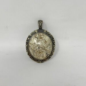 Cabochon Stone Pendant for Necklace Cream Brown Antiqued Gold Tone Filigree‎